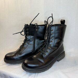 Vepose Womens Combat Ankle Boots Lace up Classic Short Low Heel Zipper Black S10